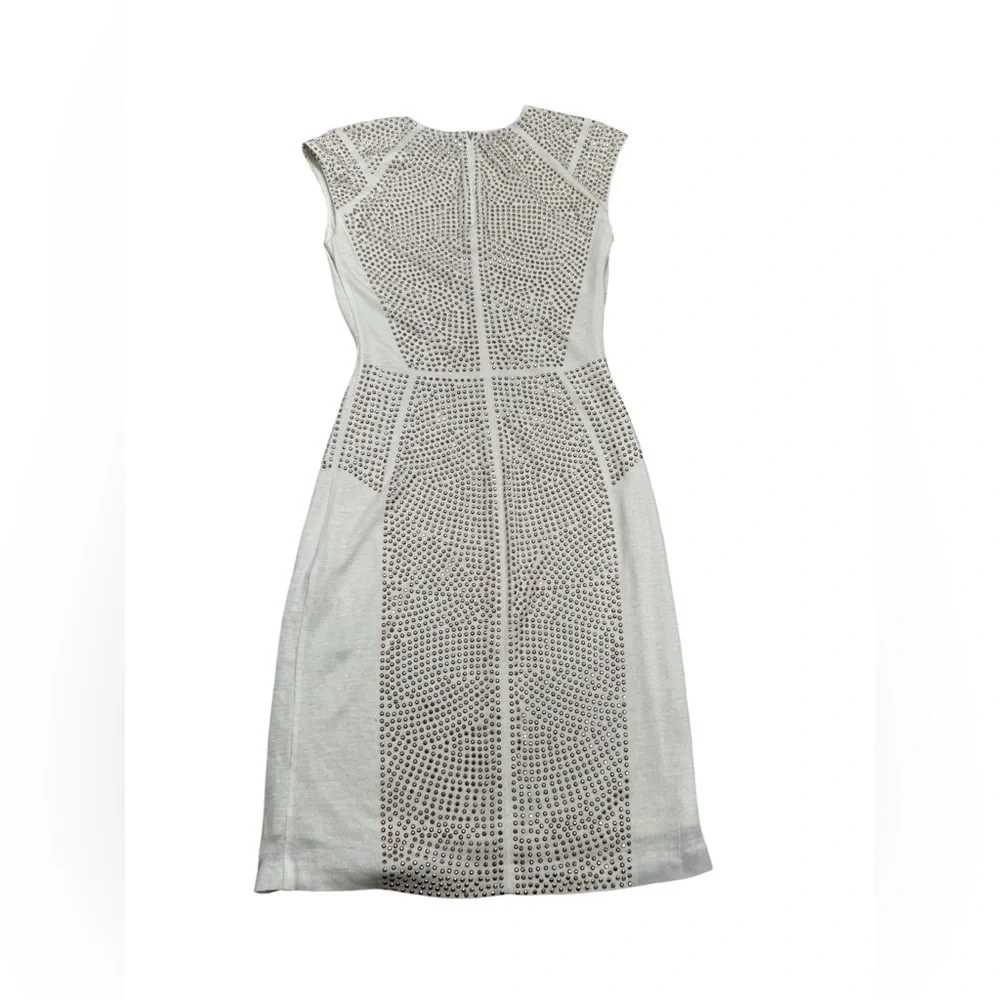 REBECCA TAYLOR $495 Nailhead Rose gold Pink  Studded Cream Sheath Dress Small - Picture 2 of 8